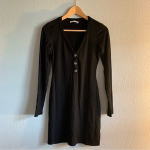 Reformation Black Ribbed Long Sleeve Dress Size Small